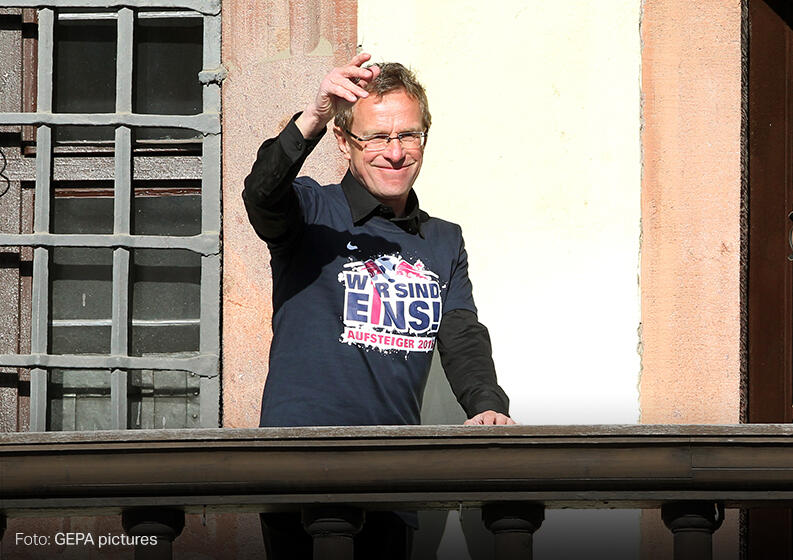 Ralf Rangnick, Cheftrainer von Rasenballsport Leipzig, Aufstiegsfeier 2016