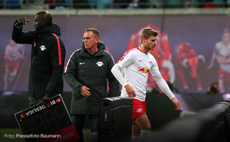 Ralf Rangnick, Cheftrainer von Rasenballsport Leipzig, Bundesligaspiel mit Timo Werner, 2018